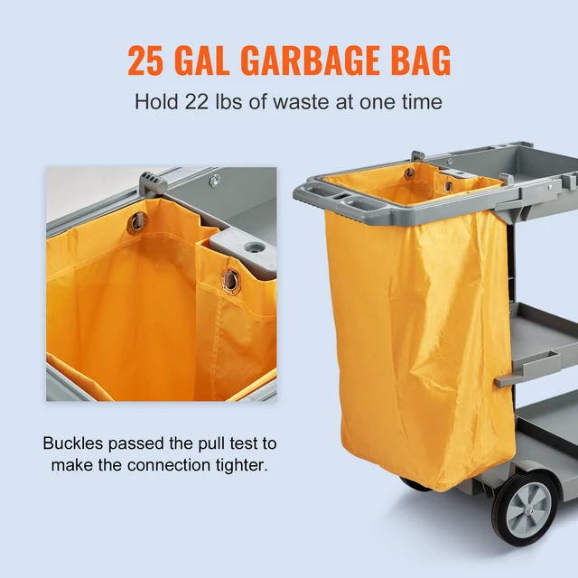 3-Shelf Commercial Janitorial Cart 200 lbs Capacity 4