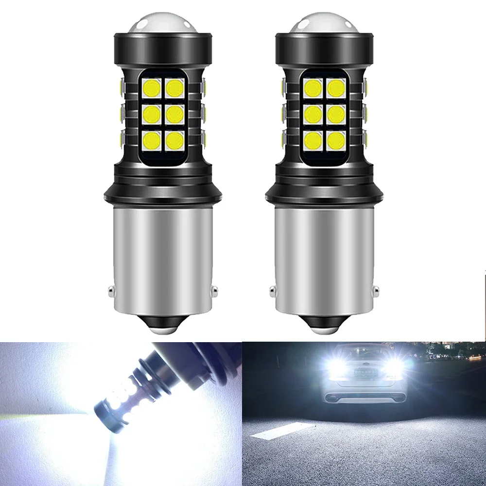 

2PCS P21W BA15S White 2400Lm Car LED Bulb White Turn Signal 1156 3030 6000K T20 W16W T15 W21W 7440 T20 Auto Bcakup Reverse Lamp