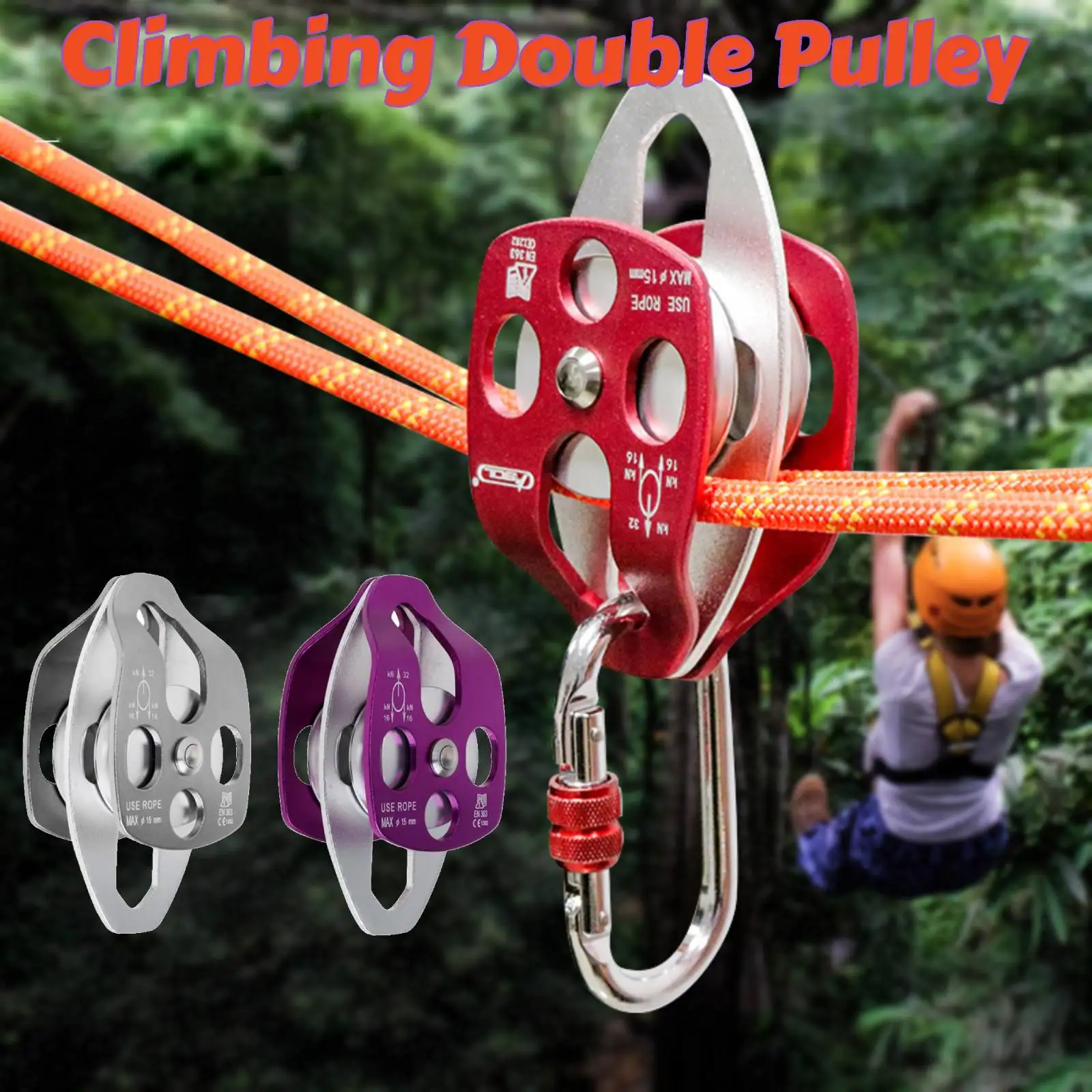 MagiDeal32KNDoublePulleyforHaulingSystemClimbingDragging