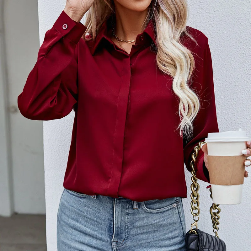 Women Chiffon V Neck Long Sleeve Blouse