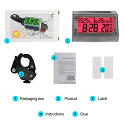 Wireless Solar - Powered Digital Clock with Date, Week, Temperature Display & Waterproof Backlit Screen (Red)
