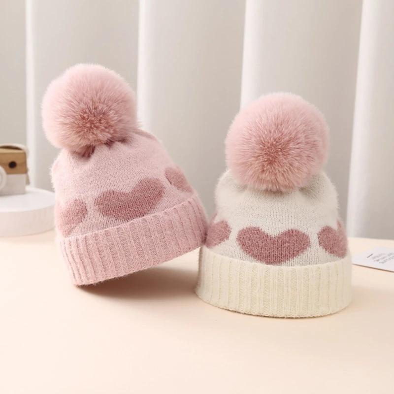 

Вышитая сердечная шапка Kid Soft Baby Bonnet Cap Зимняя теплая шапка для мальчика и девочки