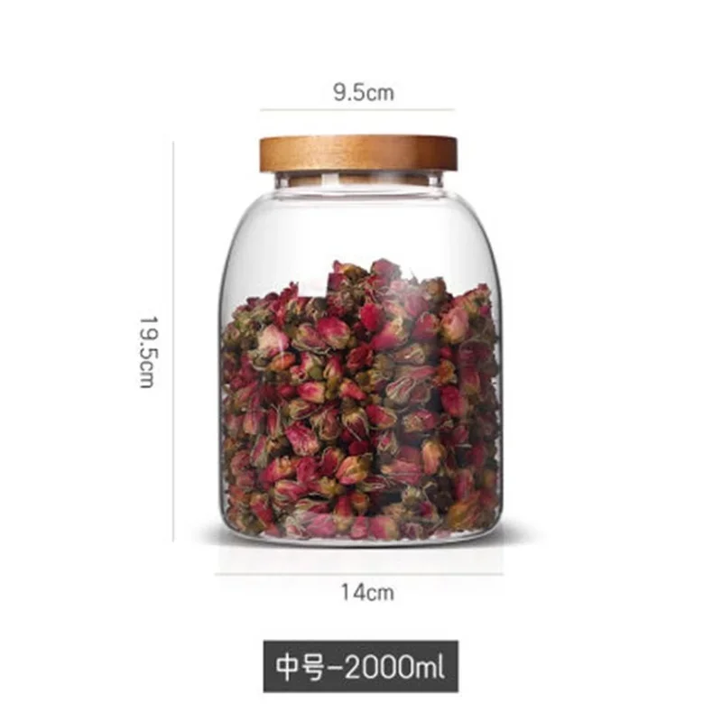 High borosilicate glass acacia wood lid glass jar food airtight storage jar large storage container Solid wood lid pickle jar 4