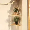1 Set Wood Wall Shelf Macrame Swing Hanging Floating Display Shelves Hanging Wall Plant Corner Holder Stand For Simple Design 1