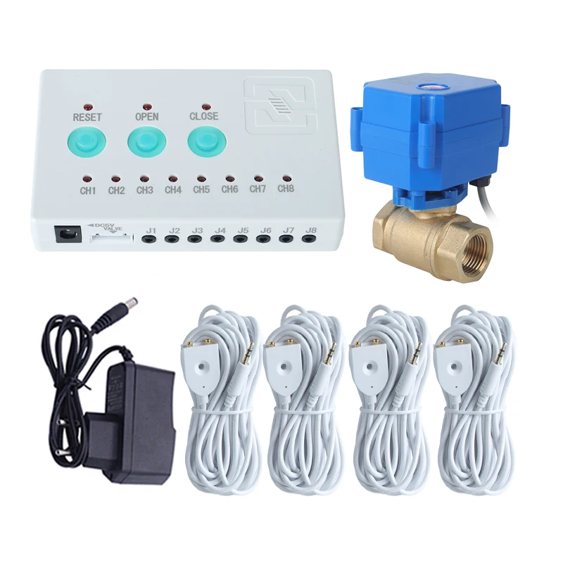 

Умный клапан из латуни, 3/4 дюйма, 1 дюйм, 1/2 дюйма, система защиты от утечки воды и 4 чувствительных датчика воды для защиты умного дома