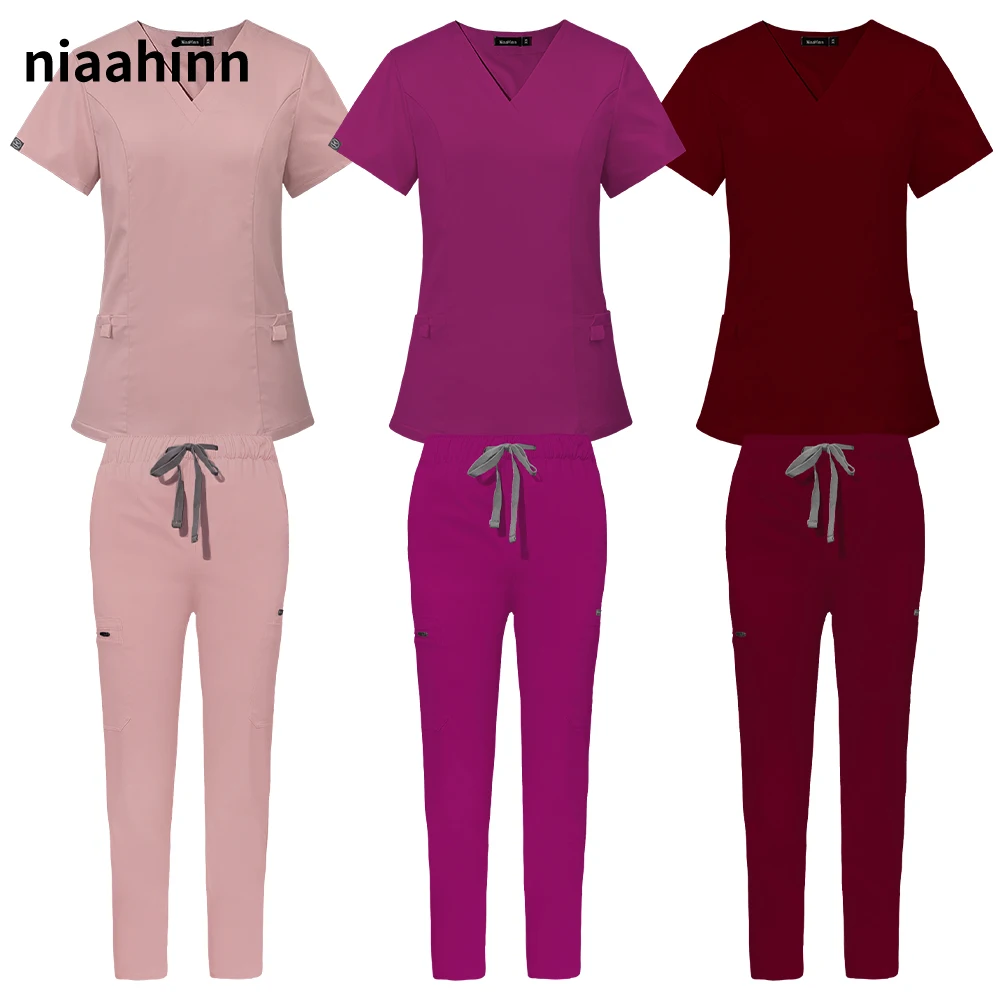 New Arrival Custom Women Nursing Scrub Straight Leg Pants Set Hospital Doctor Sets Women Stylish Slim Fit Hospital Scrub Uniform