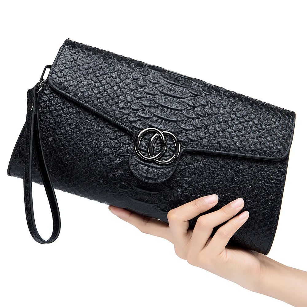 

Womens Genuine Leather Evening Day Clutch Bags For Weddings Ladies Crocodile Pattern Envelope Crossbody With Chain Wrist Strap