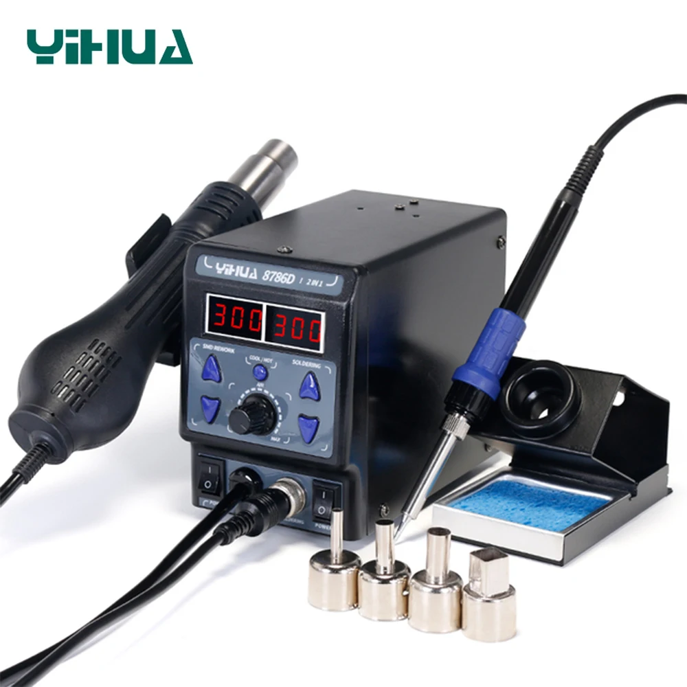 

Паяльник YIHUA 8786D-I, паяльная станция 2 в 1 BGA SMD, паяльный инструмент, сварочная станция 220 В 110 В, цифровая паяльная станция