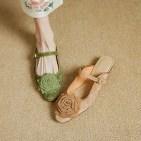 2025 NEW Summer Mules Women Sandals Shoes for Women Square Toe Low Heel Women Slippers Cover Toe Slingback Green Sandals - Image 3
