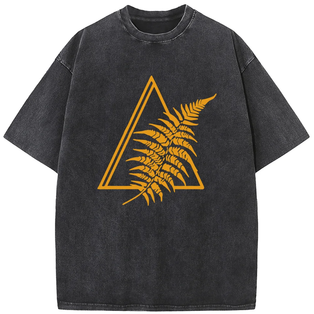 

Men's Geometric Gold Triangle Plant Que Short-Sleeved Shirt Fashion Casual Washed T-Shirt Vintage Summer Cotton Bleach T shirt