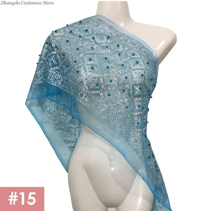 Ethnic Style Thailand Shawl Glitter Scarf Mesh Wrap Cape Thai Traditional Shawl Wrap With Bead Bling Southeast Asian Costume