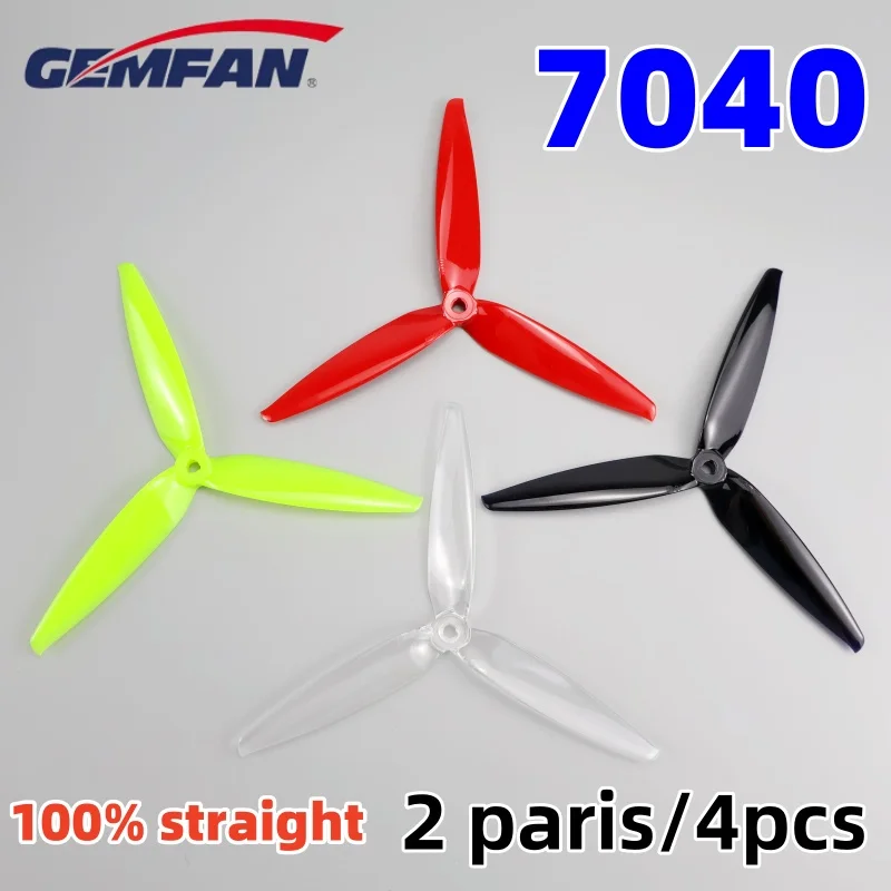 Paquet de 20 hélices Gemfan Flash 7040 pour drone FPV, empilées avec l'emballage visible.