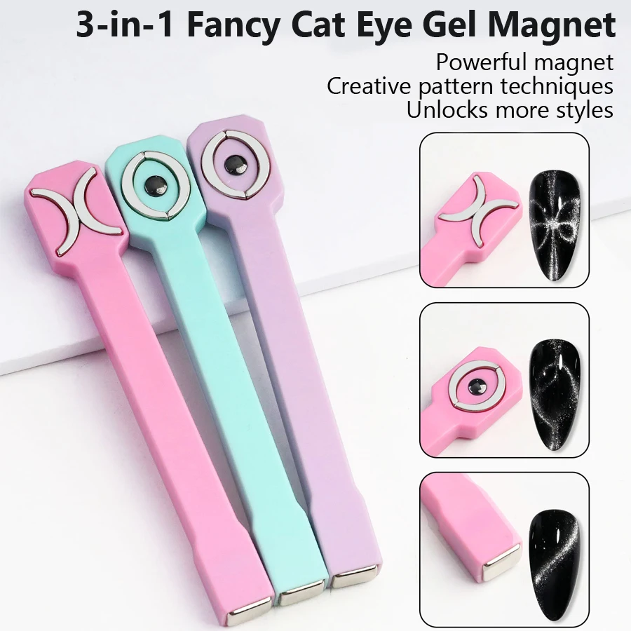 3-in-1 Manicure Cat Eye Strong Magnet Rod with Cat Eye Gel Polish Varnish Magnetic Stick for Gel Tips Nail Art