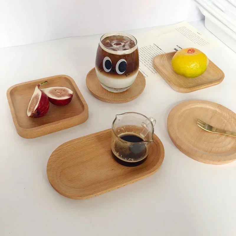 Nordic Decorative Tray Wooden Tray Retro Round Serving Plate Fruit Dessert Storage Trays Coffee Cup Mat Pad Home Decor  나무 트레이 4