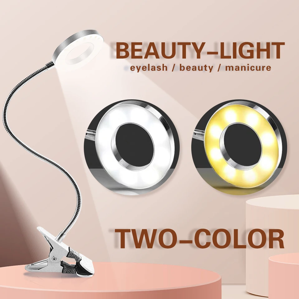 

LED 2 Colors Beauty Lights USB Charging Cool&Warm Lighting for Eyelash Extension Tattoo Art Nail Round Light Makeup Tool