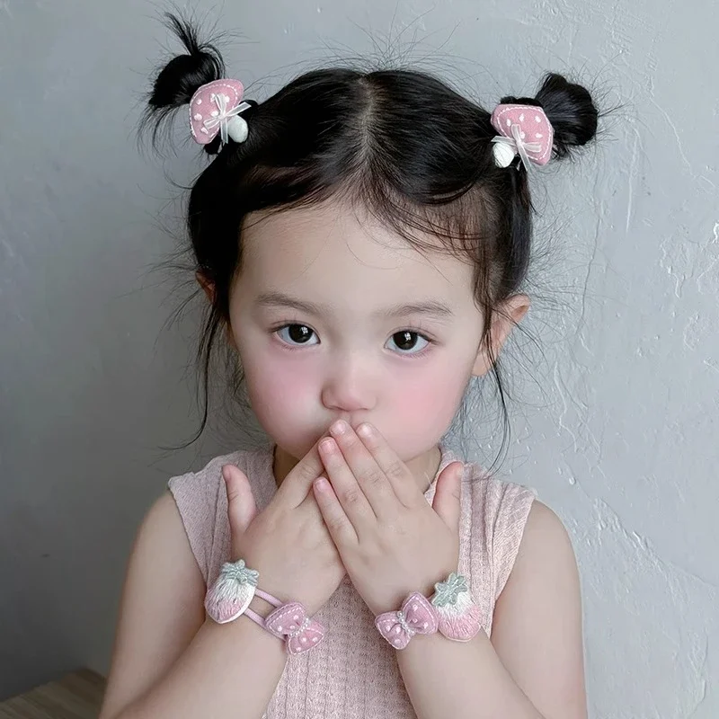 2pcs/set Baby Cute Cartoon Elastic Hair Rope Ties Hair Bands Bowknot Girls Ponytail Holder Rubber Kids Hair Accessories Headwear