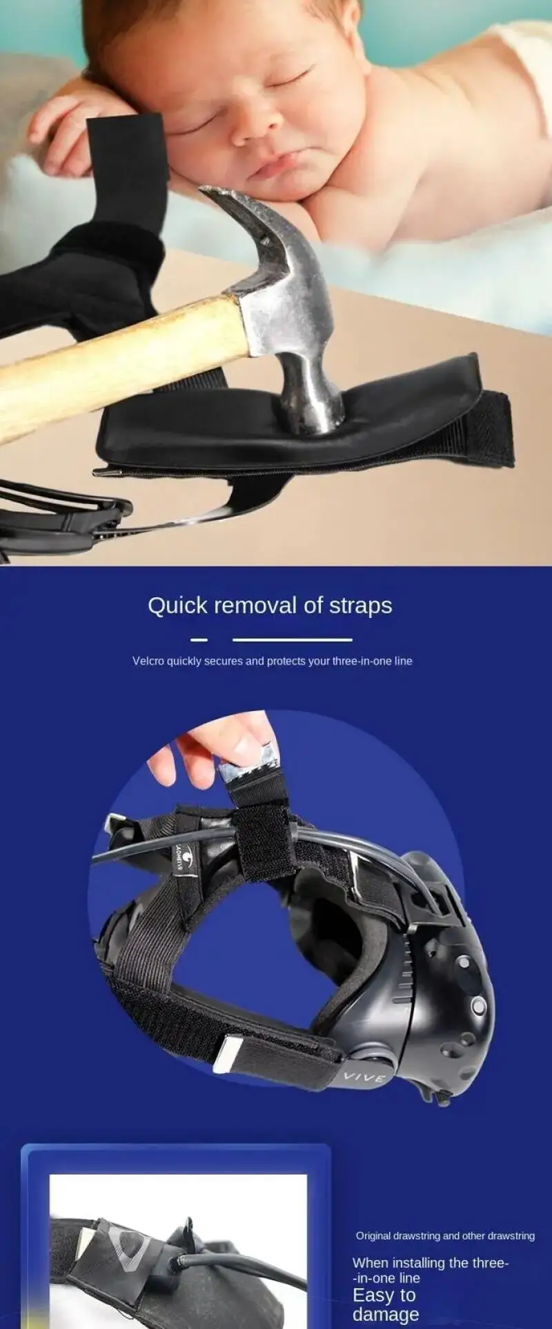 Verbessertes knopf förmiges selbst klebendes Kopfgurt-Ersatz-VR-Stirnband für HTC Vive VR-Headset-Zubehör einstellbar atmungsaktiv – Detail 5