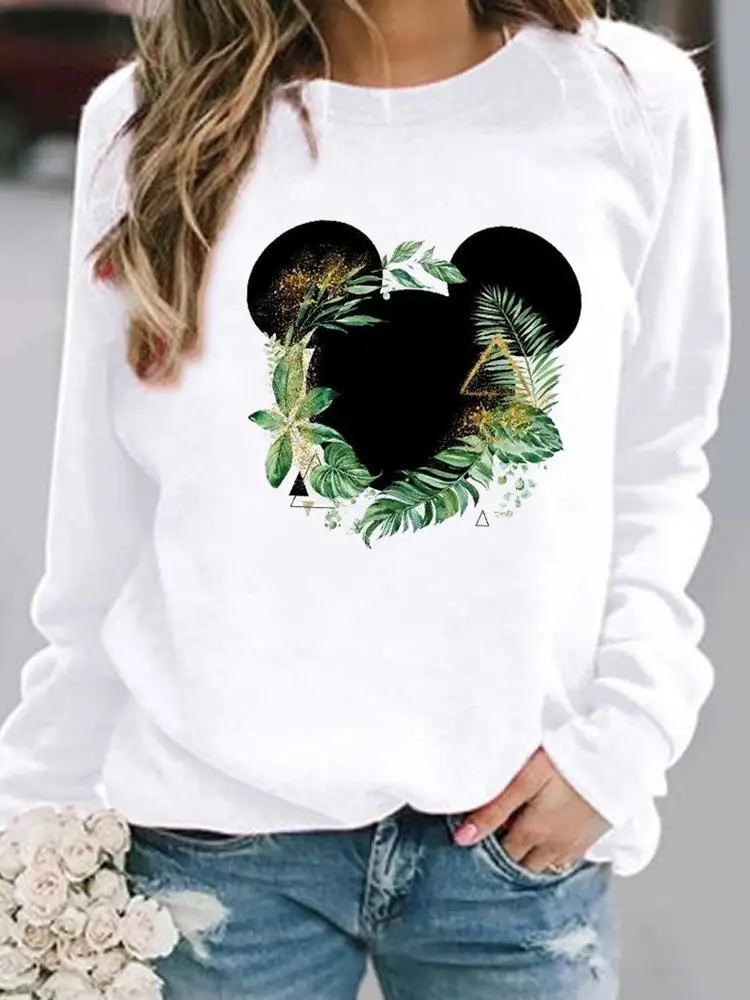 

Plant Ear Sweet Cartoon Trend Print Pullovers Women Fashion Holiday Lady Autumn Spring Long Sleeve Female Graphic Sweatshirt