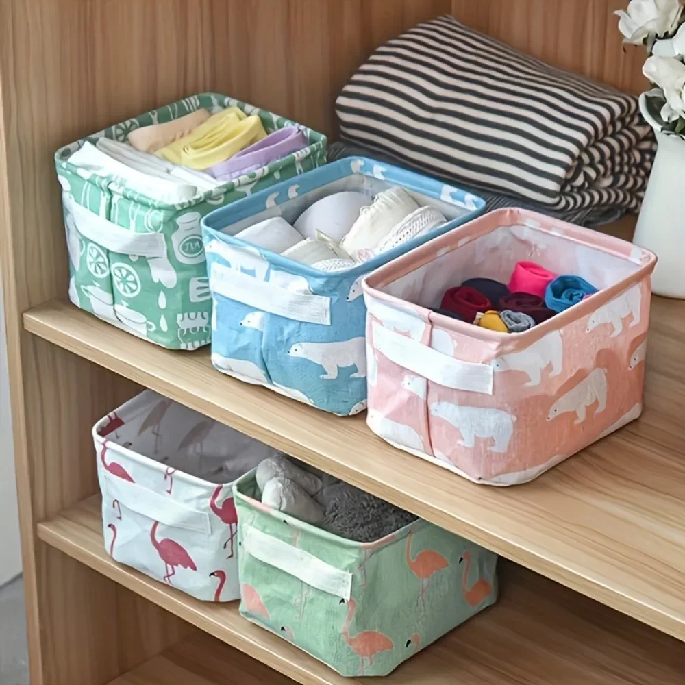 1pc Cotton Linen Fabric Waterproof Desktop Sundries Basket Storage Box Cosmetic Toy Organizer Underwear Socks Clothes Storagebag 4