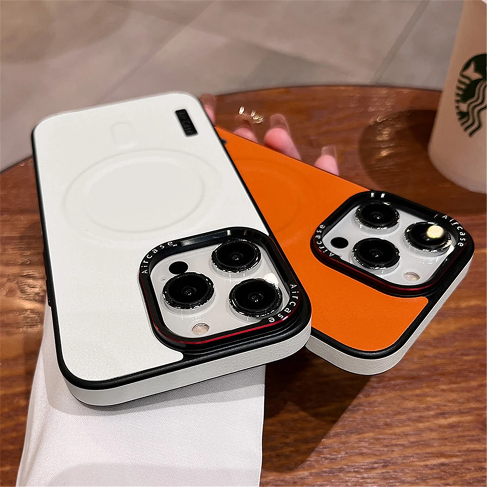 Luxury Solid Color Leather Wireless Charging Magnetic Matte Shockproof Case