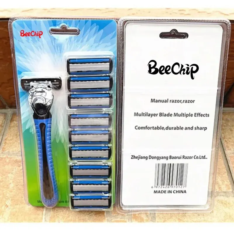 Manual Shaver 9PCS Shaver Six Layer Blade Tool Holders Nine Replacement Cutter Heads Stainless Steel Razor for Men Old Style Blades