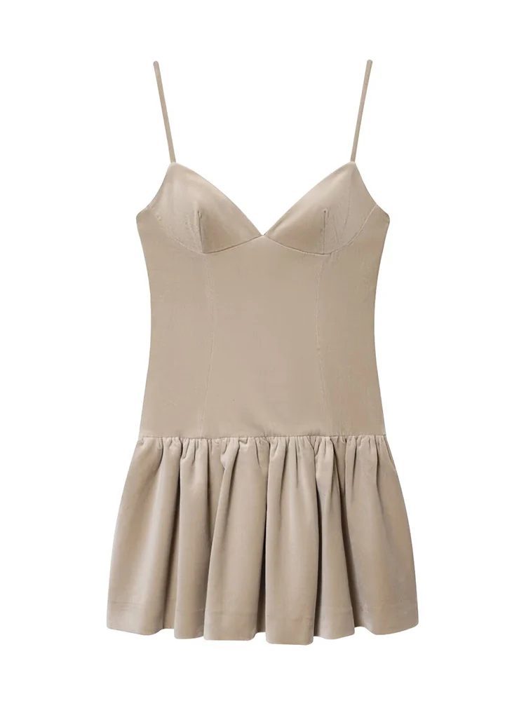 Women New Pleated A-line Sling Dress Elegant Solid Sleeveless Backless Slim Street Party Short Dresses Lady Vacation Fashion