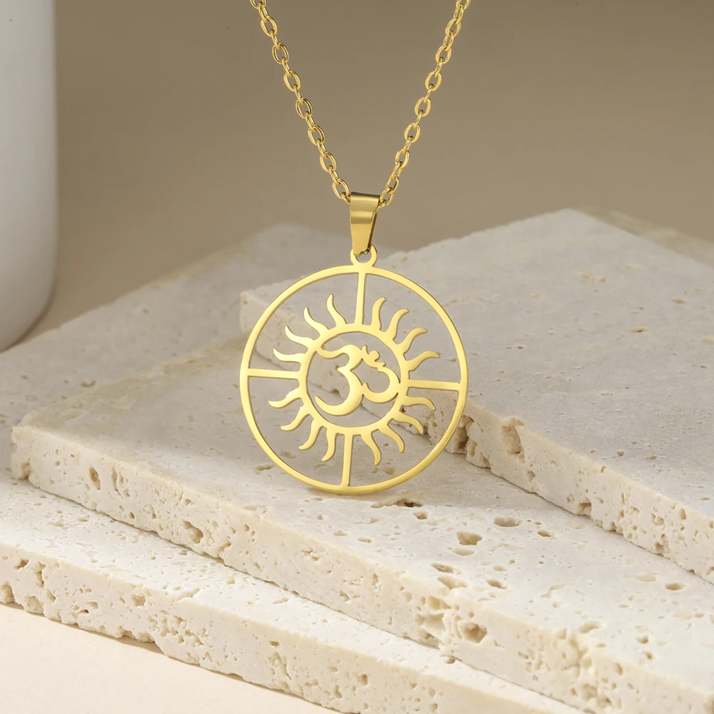 Dawapara ohm om klassisches Symbol des Friedens Frauen Halskette Sonnenschein Anhänger Yoga Schmuck Edelstahl spirituelles Amulett – Detail 7