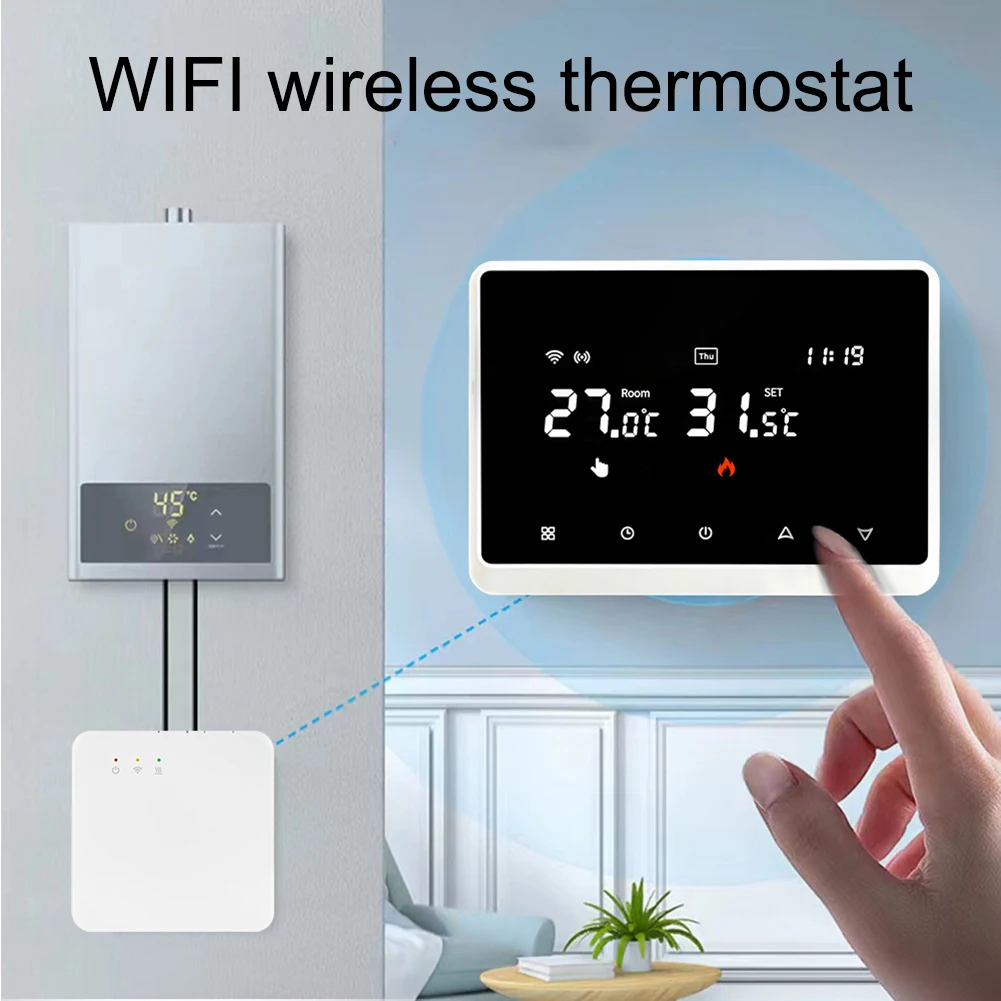Tuyas Wifi เครื่องทําความร้อนเทอร์โมแบตเตอรี่ไร้สายสําหรับหม้อต้มแก๊ส Smart Home Room เครื่องควบคุมอุณหภูมิแบบดิจิตอล Alexas Google Home 1