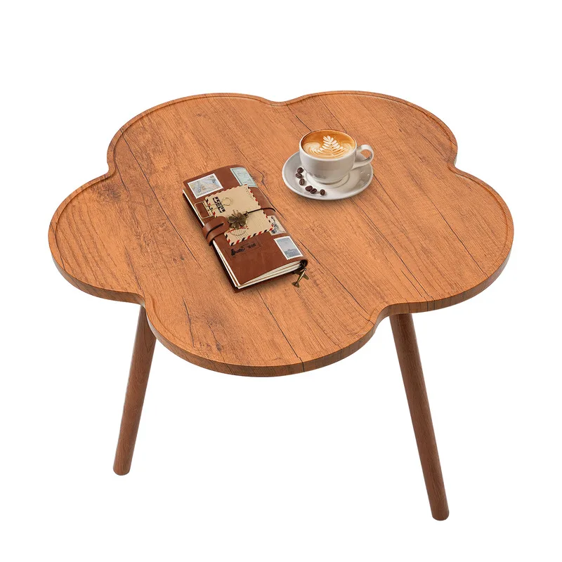 23.6" Coffee Table w/ 4 Legs Flower Shaped Side Table Living room Log Color Cute