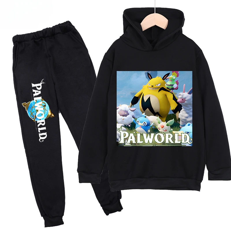 thumbnail image 1 of Conjunto de sudadera y pantalones con capucha de polar con estampado infantil de Palworld, conjunto deportivo de 2 piezas adecuado para conjuntos de niños y niñas, 1 of 5