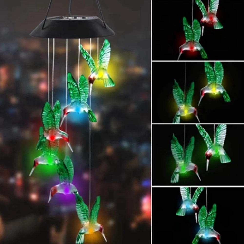 Y77A-Solar-Powered Hummingbird-Color-Changing Light-Outdoor Garden Decor,Transparent Hummingbird