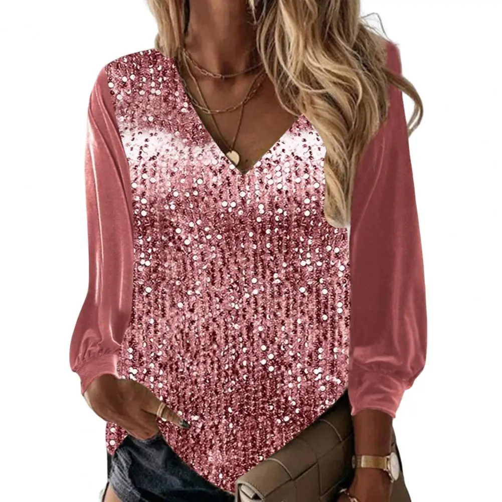 

V-neck Long Sleeve Women Blouse Loose Fit Soft 3D Cutting Dressing Up Skin-touching Shining Club Shirt Streetwear Female Blusas