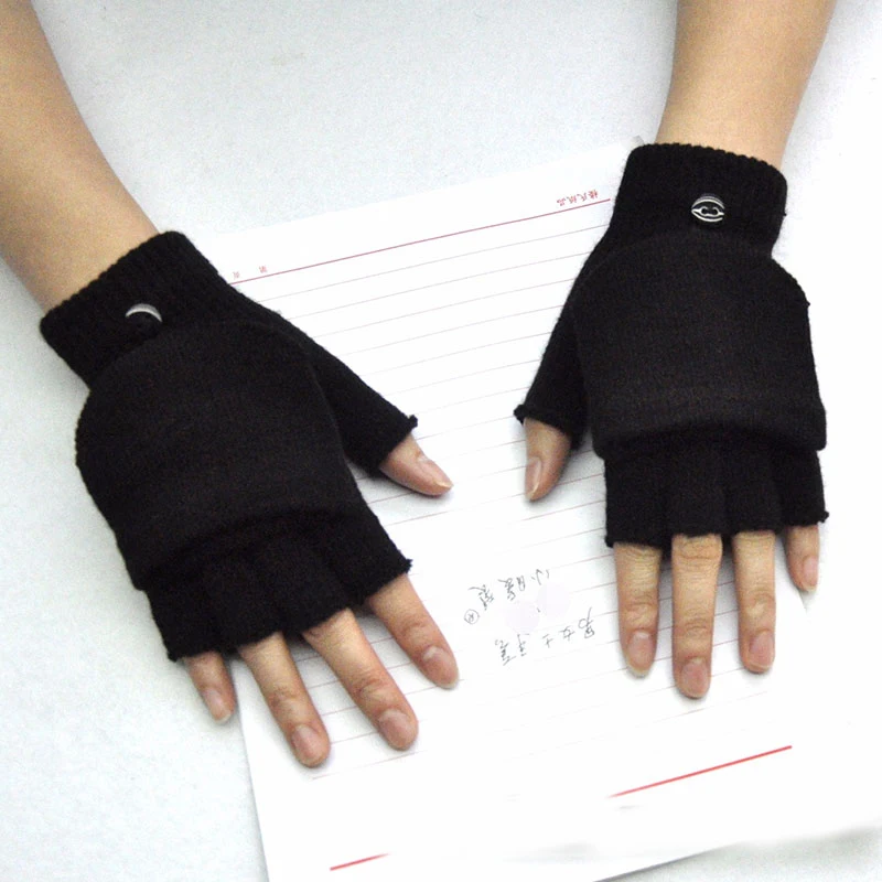 Knitting Woolen Without Fingers Mittens Solid Color Women Men Couple Gloves Handmade Thick Knitted Flip Cover Half Finger Gloves