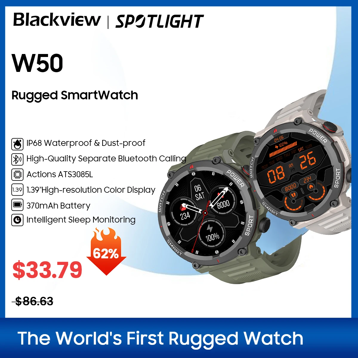 Blackview NEW Smart Watch W50 impermeabile Smart Watch nuova versione uomo donna salute e Fitness Tracking Watch, chiamate Bluetooth