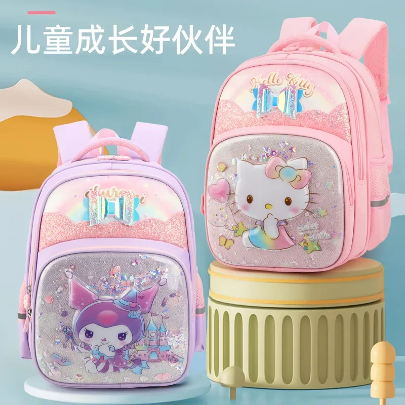 Hello Kitty Primary School Bag Girls Large Capacity Backpack 1-6th Grade Cartoon Cute Kuromi Children's School Backpack