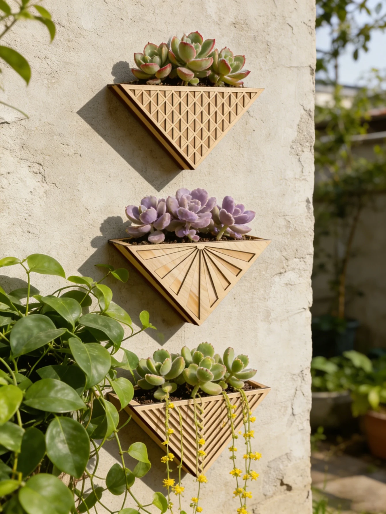 1 قطعة مثلث خشبي جدار زارع أصيص زهور هندسي لنباتات...