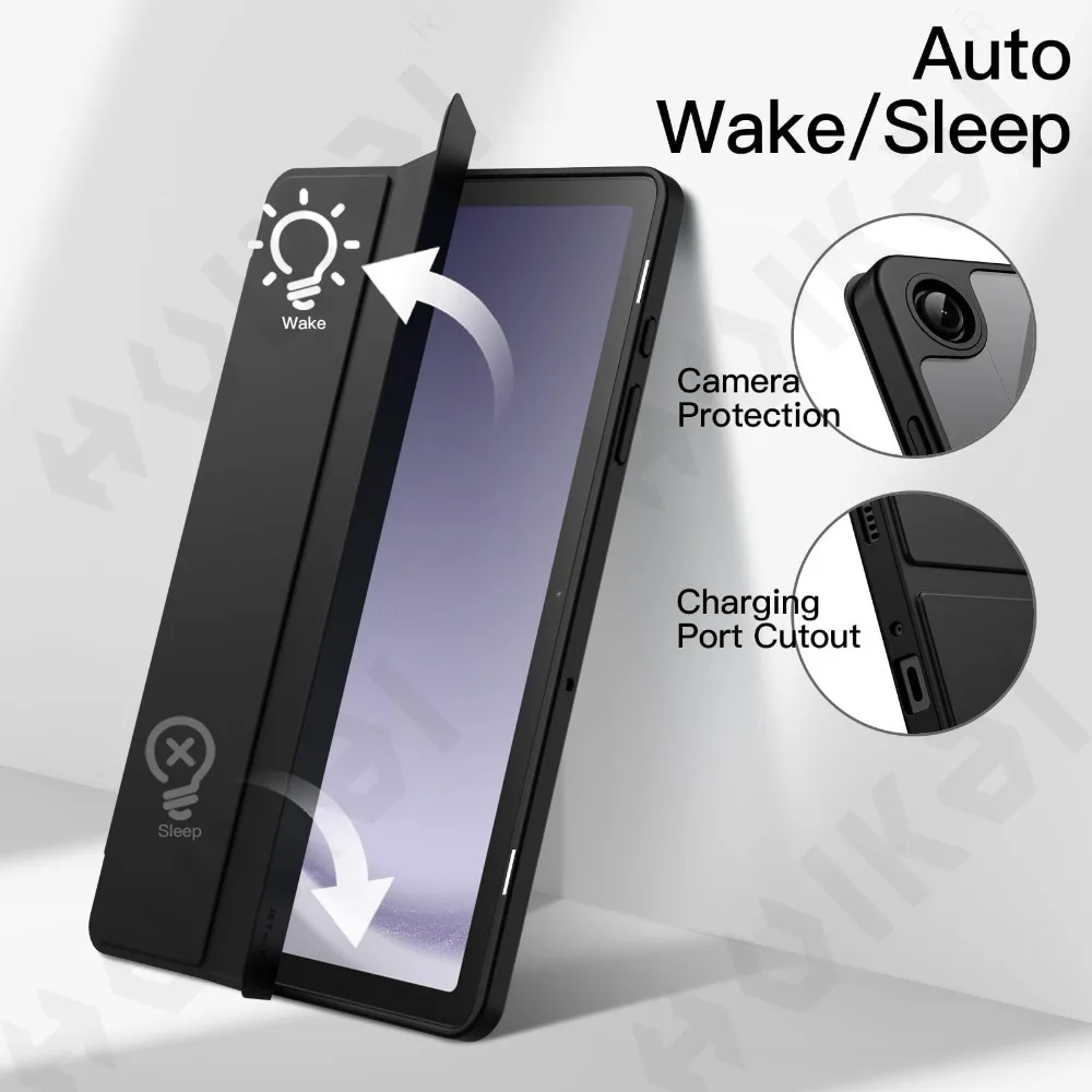 Slim Translucent Tri-Fold Stand Tablet Case with Pen Charging and Auto Wake/Sleep