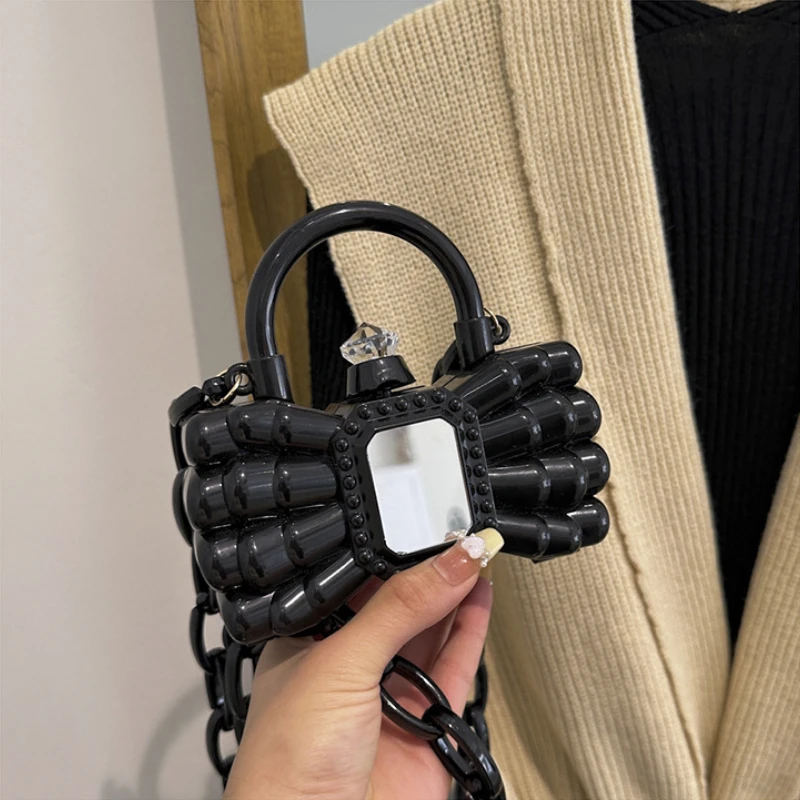 

Mini Handbag for Women Bow Jelly Handbag Female Decorative Shoulder Bag Clutch Lipstick Pouch PVC Chain Evening Bags Purse