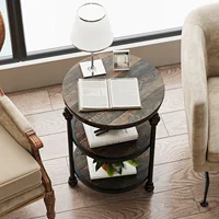 Table basse ronde à 3 niveaux peu encombrante – Cadre en métal industriel moderne – Étagères de rangement – Table d'appoint pour canapé pour salon, chambre à coucher, petits espaces 6