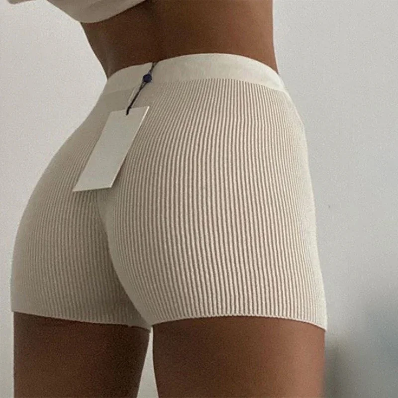 

Summer Knit Shorts Cotton White Women Casual Mini Black Sexy High Waist Ribbed Streetwear Basic Biker Shorts High Stretched