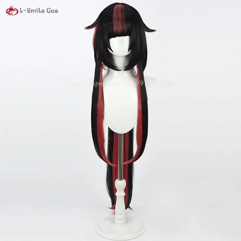 Lilia Cosplay Perücke 100cm Schwarz Rot Synthetik Hitzeresistent Anime Halloween + Perückenkappe 3