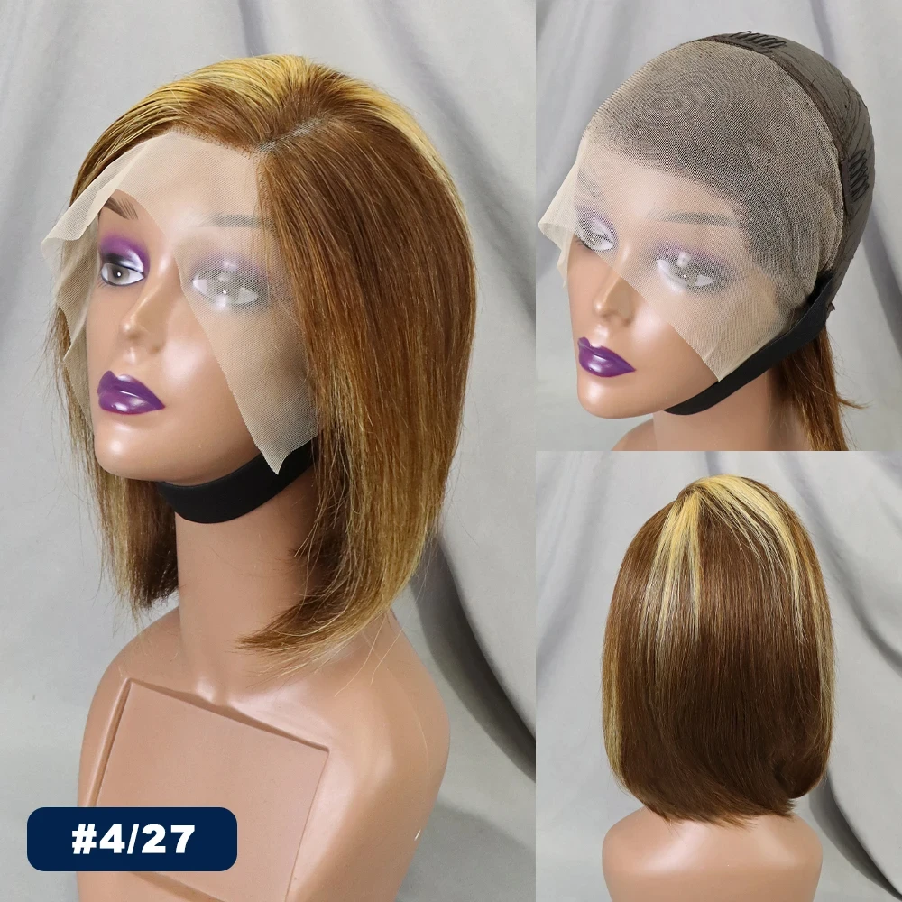 Parrucca Pixie Cut pizzo trasparente 13x4 parrucca in pizzo parrucca corta diritta Prepluck brasiliana parrucche per capelli umani per le donne