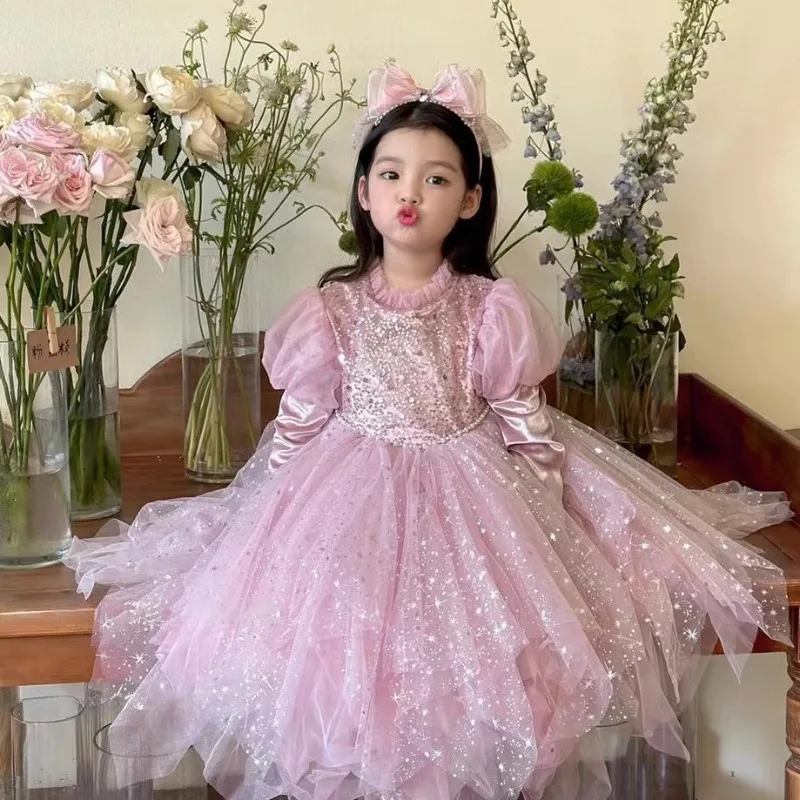 

Girls Clothing Lolita Elegant Lace Wedding Dress Girls Princess Party Pageant Tulle Gown Kids Clothes