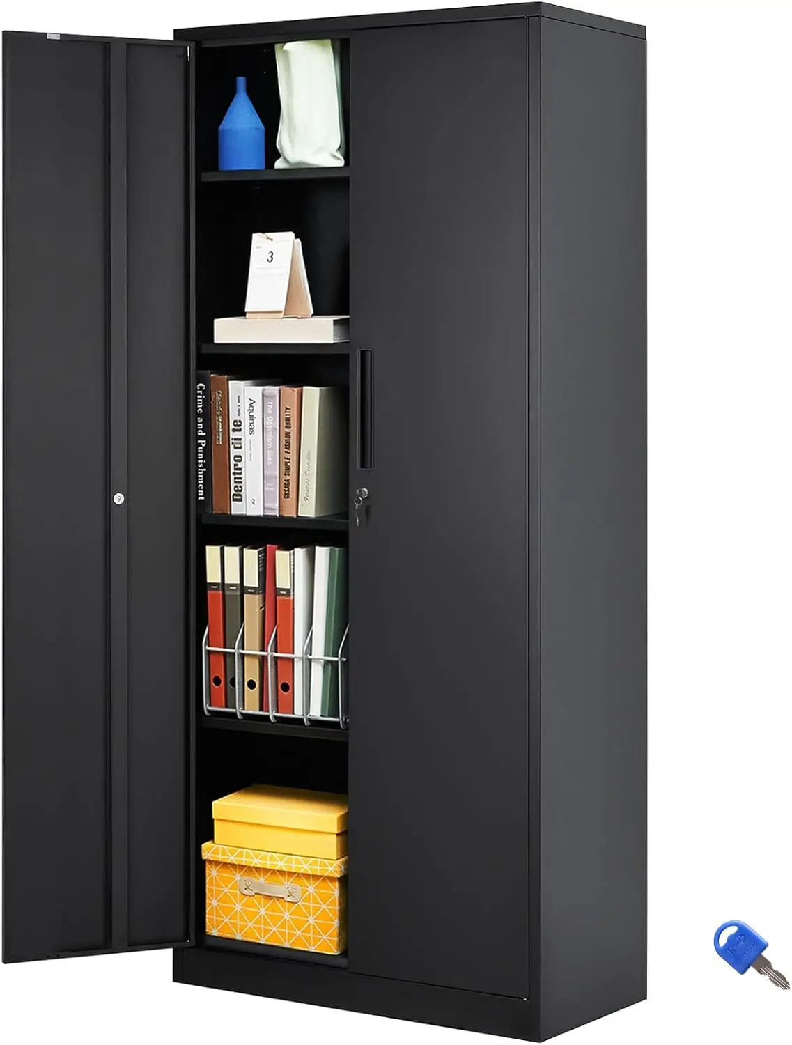 Metal Storage Cabinet Steel Locking Storage Cabinet with 2 Magnetic Doors and 4 Adjustable Shelves 71'' Metal 2