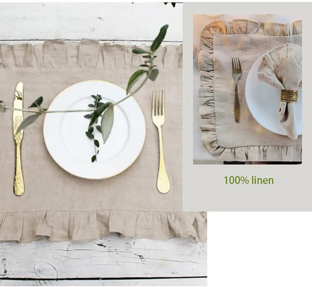 Set of 4 Linen Ruffle Dinner Napkins 30x45cm, Pure Linen Ruffle Cloth Napkins for Easter, Wedding, Handcrafted and Washable