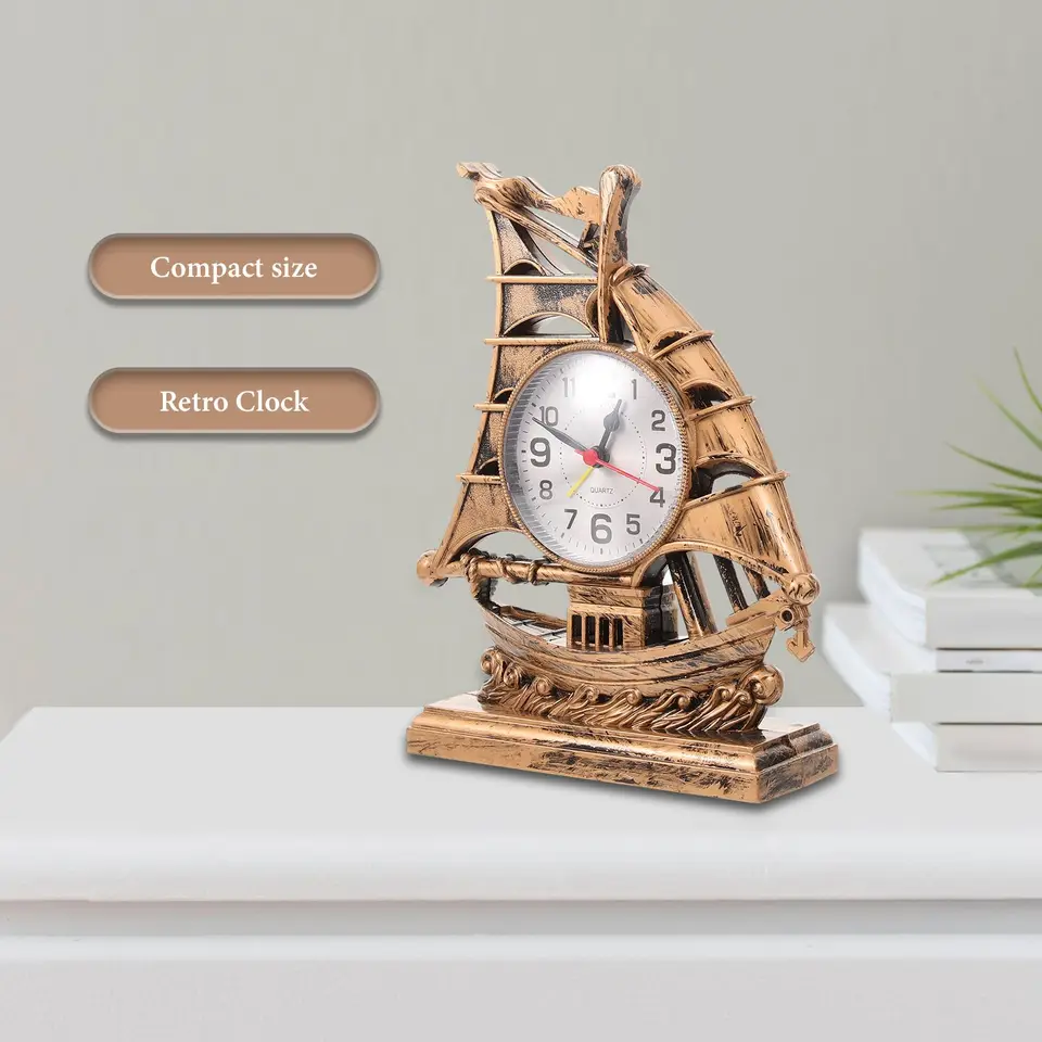 Sailboat Model Clock Retro Alarm Clock Decorative Desktop Table Clock  Sailboat Sculpture Vintage Style Alarm Timepiece Home - AliExpress, image size:960x960