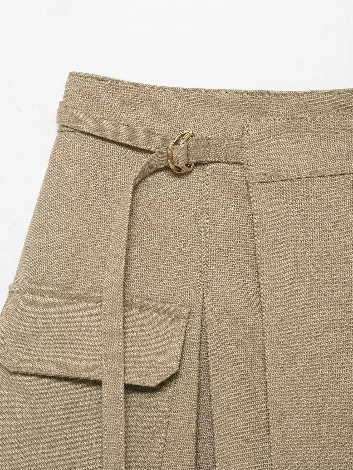 KONDALA Trendige lässige Overalls-Shorts für Damen, Khaki-Taschen, Schnür-Culottes, 2026, Frühlingsmode, Urlaub, Pendeln, Cargo-Shorts – Detail 8