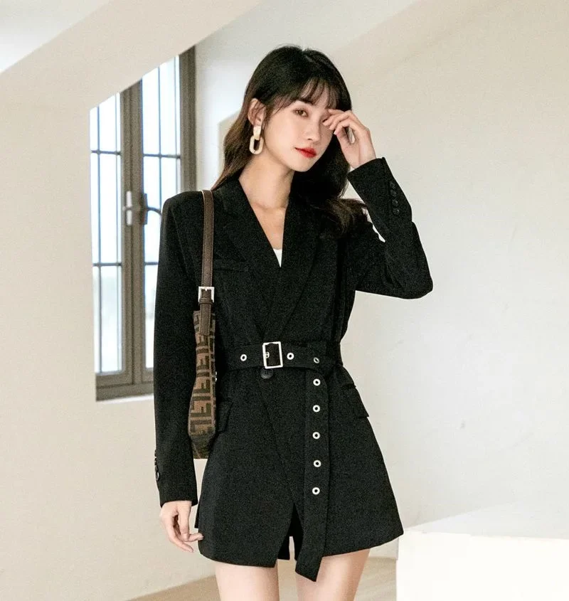 2021 Women Autumn Spring Blouse Top Waistband Women Blazer New Ladies Clothing Winter Solid Polyester Brief Long Sleeve Outwear