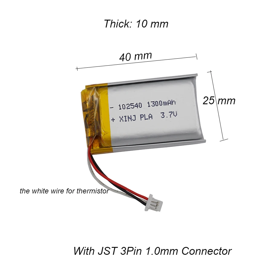 Li-polymer li Battermistor 102540 Fios Jst Plug 3pin para Gravador de Condução Gps Dashcam Satnav 3.7v 1300mah 4.81wh 1.0 mm - Image 5