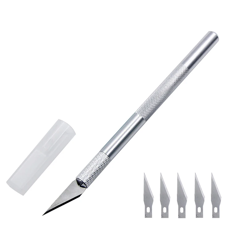 Utility Knife Carving Knife Metal Carving Knife Cutting Knife Art Knife Aluminum Alloy Wood Cutter Knifes Carve Non-slip Cutter Carving Engraving Craft Knives 5pcs #11 Blades PCB Mobile Phone